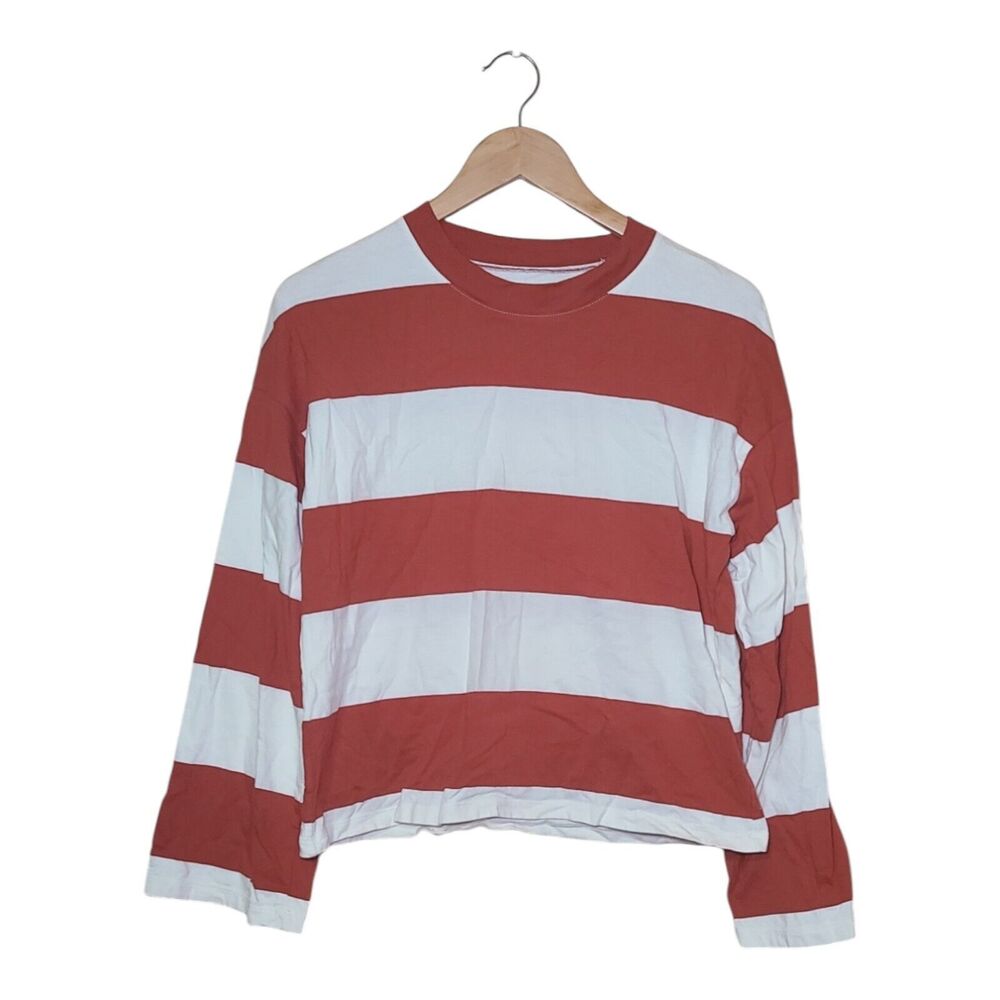 Madewell Rugby Longsleeve Orange & White Striped Shirt Womens Size Medium Cotton